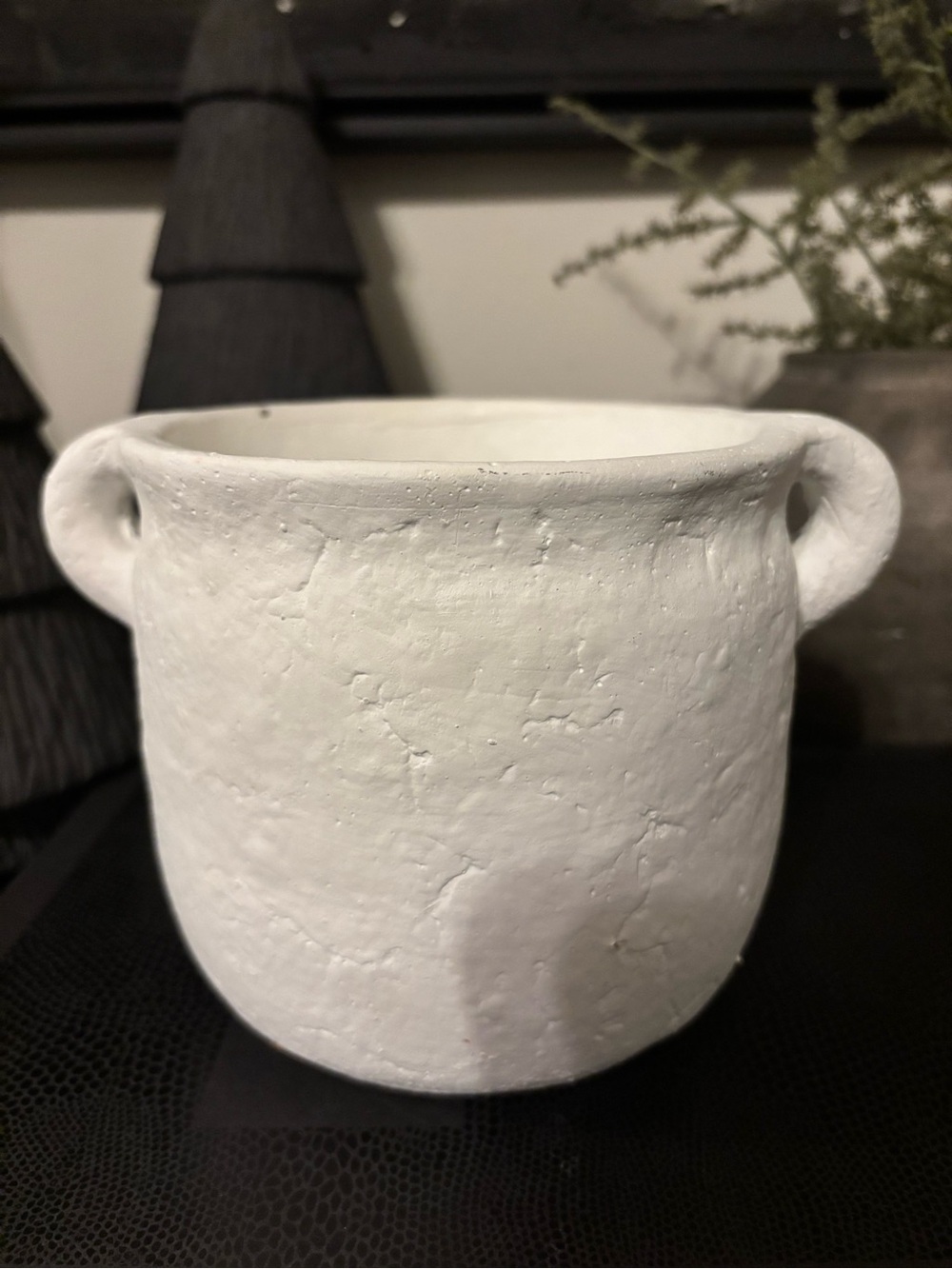 White Ceramic Two-Handled Decorative Pot- Large